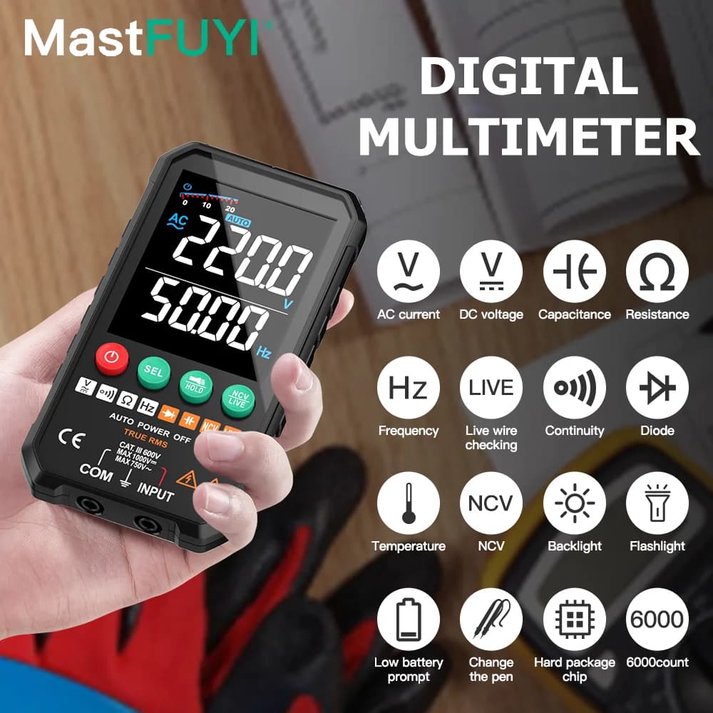 MASTFUYI Professional Smart Digital Multimeter True RMS Auto Ranging Voltage Tester, Non-Contact AC Voltage Detection, Live Wire