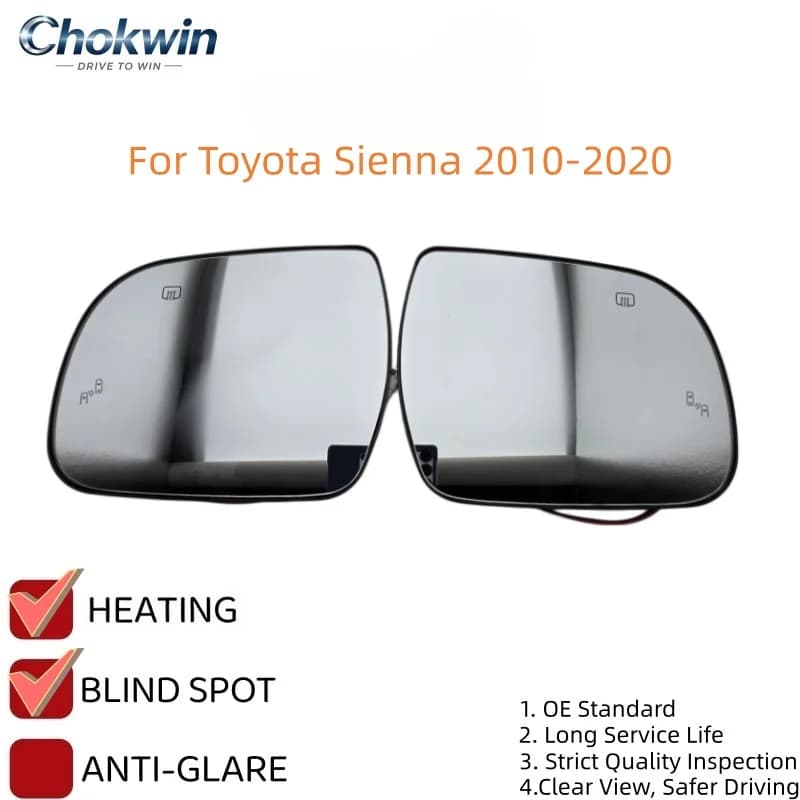 For Toyota Sienna 2010-2020 Wing Door Side Rearview Mirror Glass Heated Lens With Blind Spot