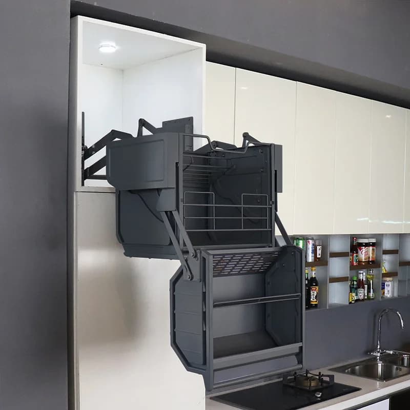 Double-body storage refrigerator top cabinet lifting basket large-capacity lifting cabinet kitchen cabinet linkage elevator