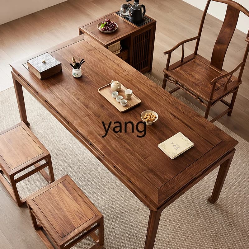 LMMFull Mortise and Tenon Black Walnut Wood Large Board 2.2m Tea Room Reception Table