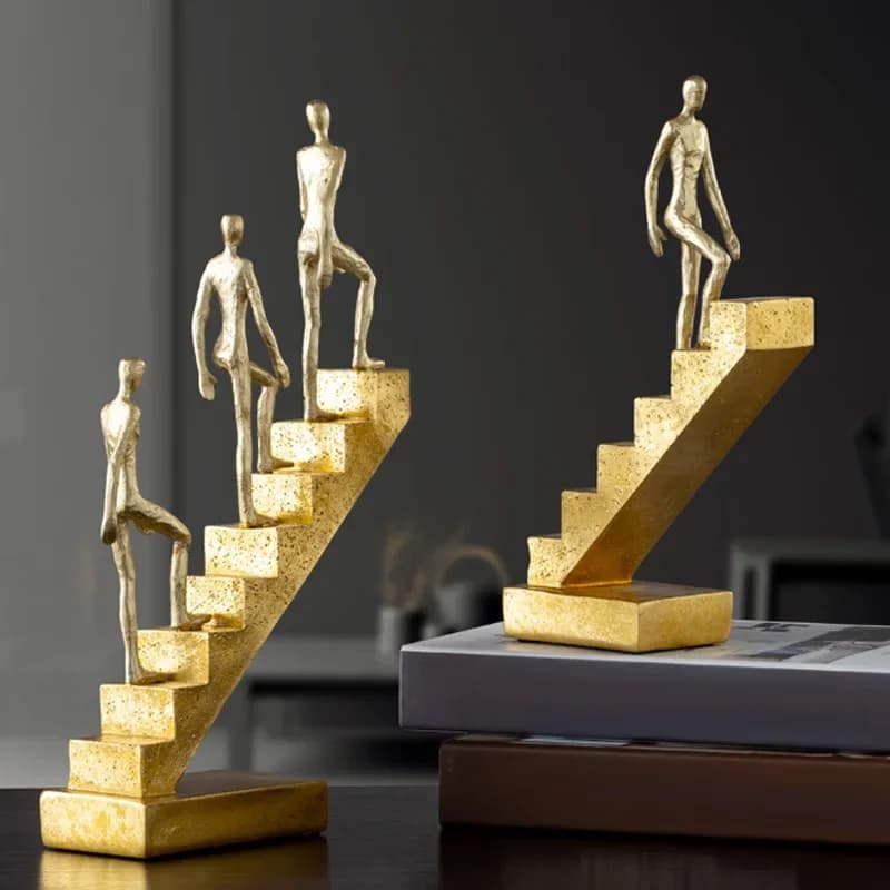 Resin Handicraft Figure Sculpture Staircase Ladder Golden Man Abstract Decorative Figurines Room Decoration Accessories