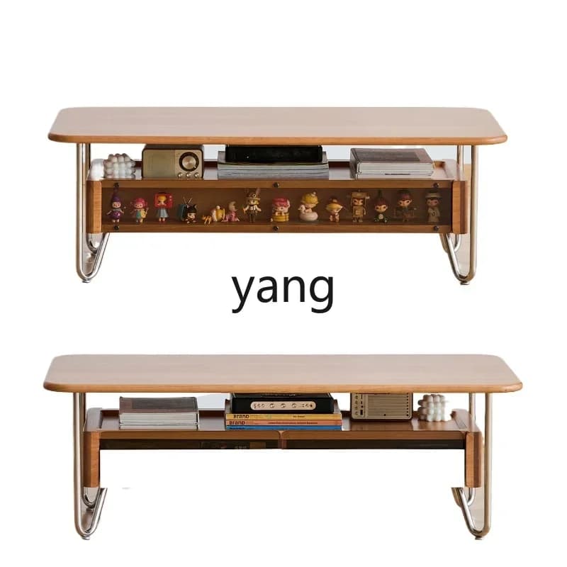 LH medieval small apartment home living room tea table retro stainless steel cherry wood small table