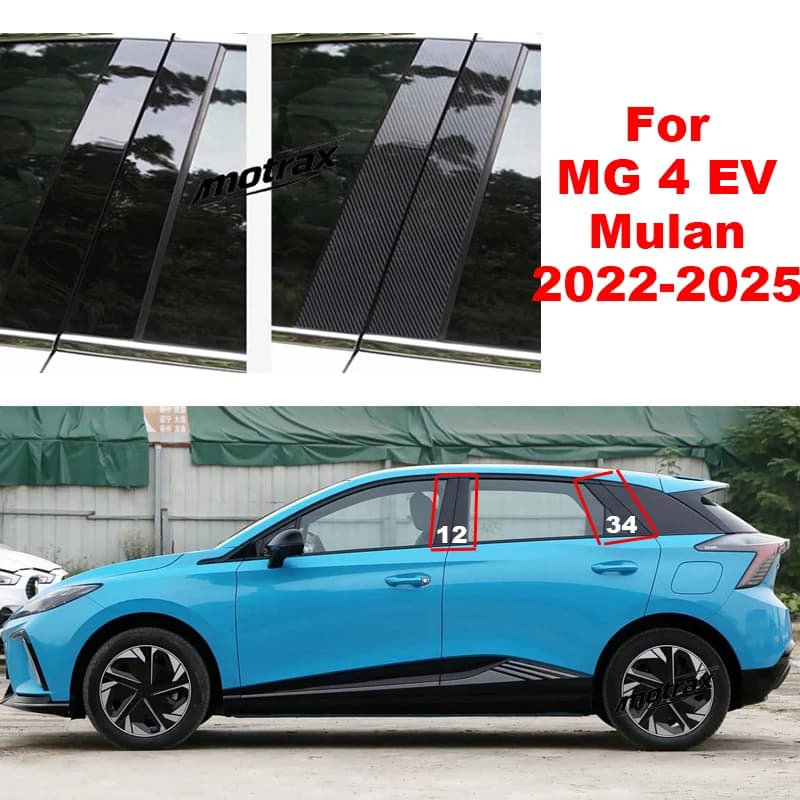 For MG 4 MG4 EV EH32 Mulan XPower 2022-2025 Glossy PC B‑C Pillar Window Column Trim Cover Exterior Door Post Molding Accessories