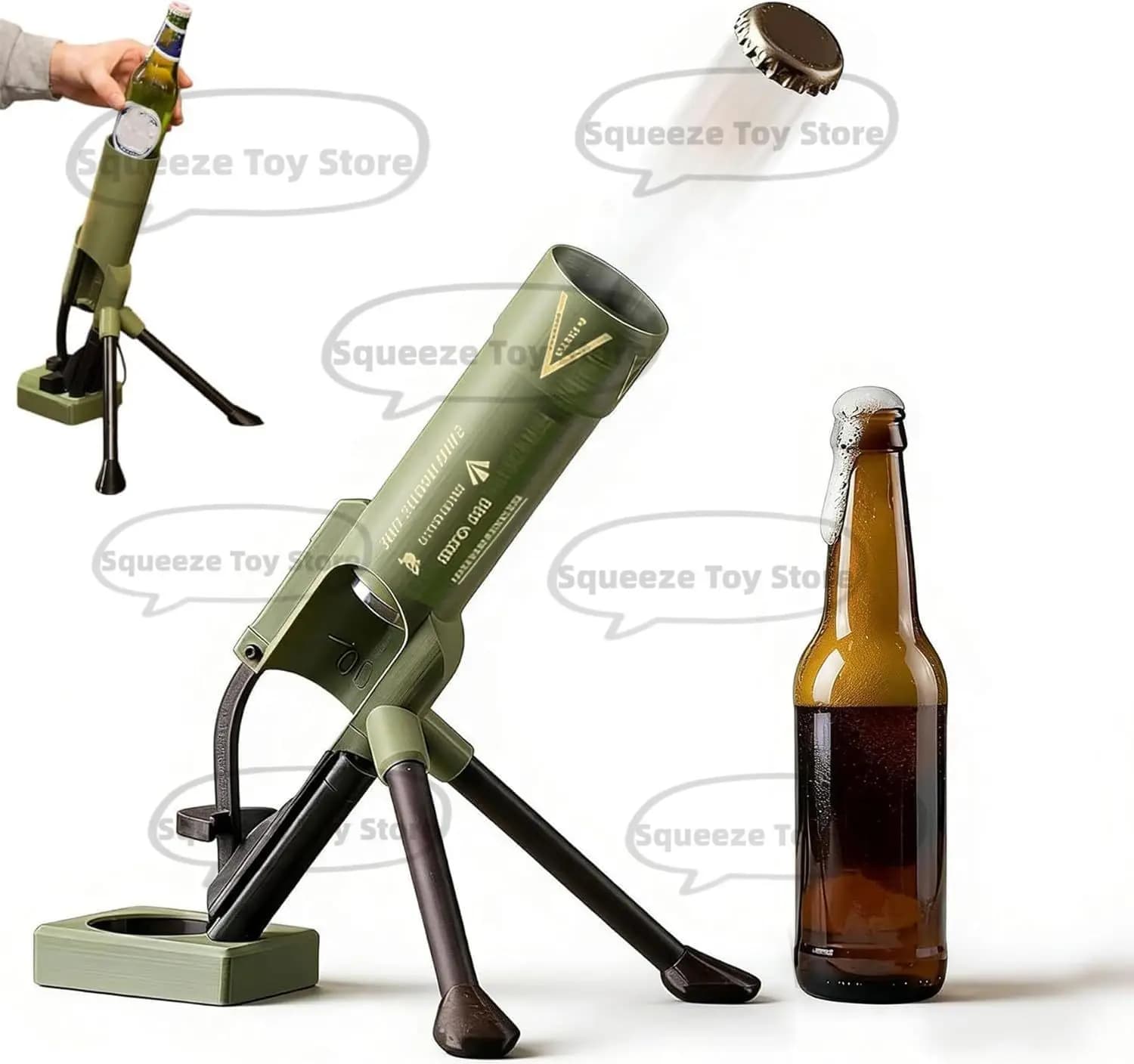 Beer Bottle Mortar Bottle Opener, 51mm Mortar Beer Bottle Opener Heavy-duty Tactical Cap Launcher Hands-free Push Down Opener Me