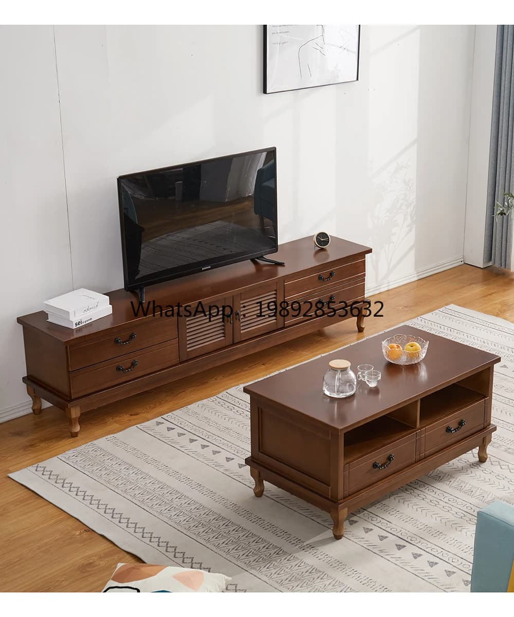 solid wood TV cabinet coffee table combination small apartment living room TV wall floor cabinet