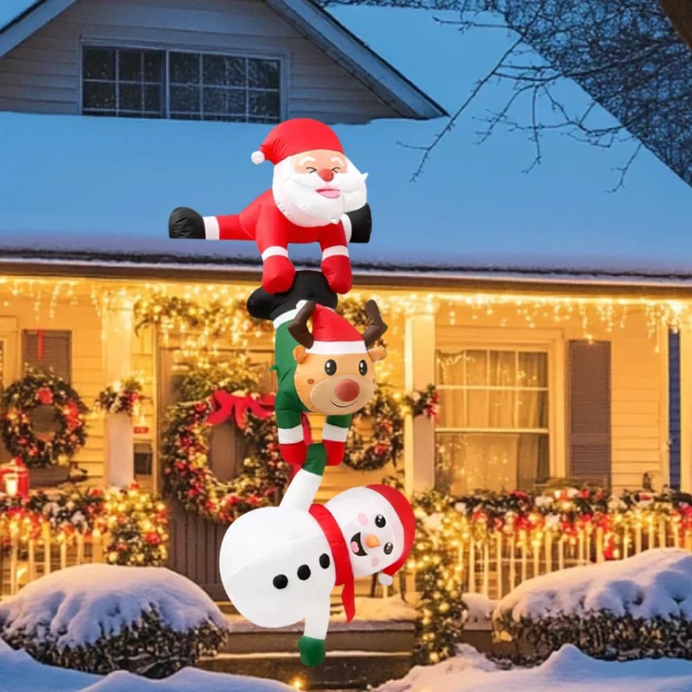 8FT Christmas Inflatables Decoration Climbing Santa Claus with Reindeer&Snowman/Elves Xmas Decor for Beam Roof Tree Indoor Party