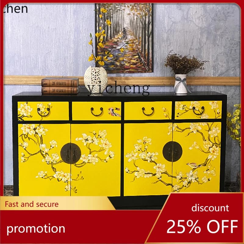 YFY Home Entrance Cabinet Living Room Hallway Chinese Hand-Painted Retro Chinese Style Shoe Cabinet