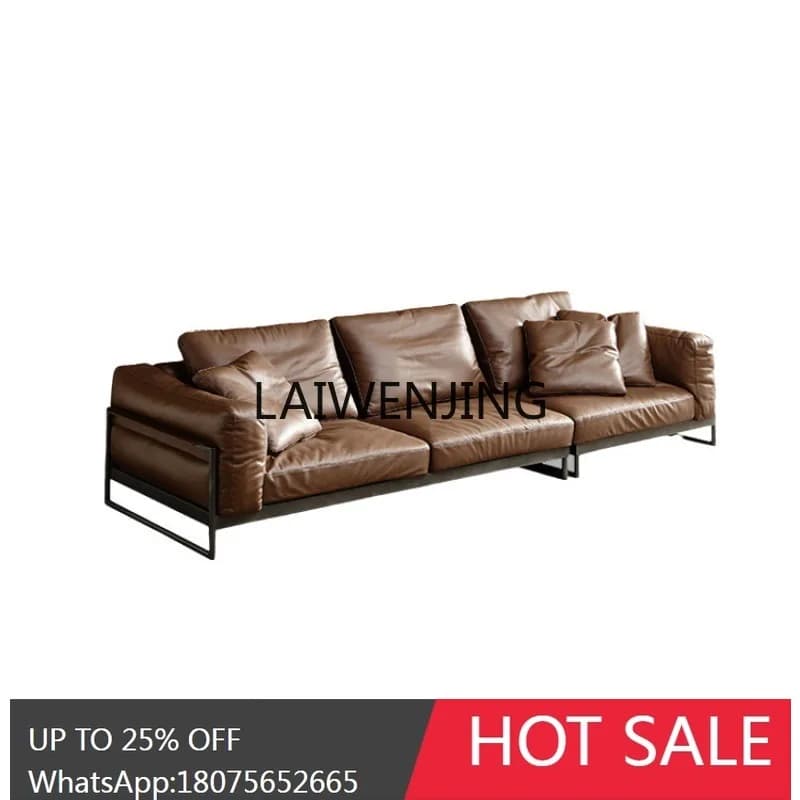 leather sofa down leather art living room furniture three-person size apartment Nordic sofa