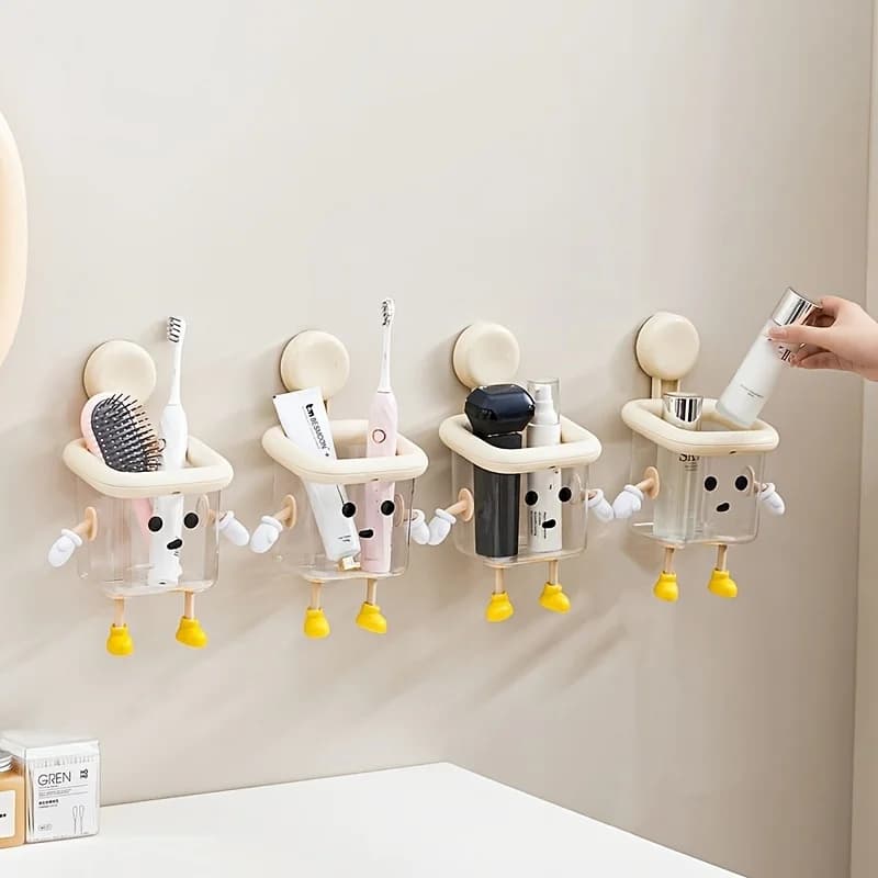Cute Toothbrush Holder, Home Wall Mounted Non Drilling Suction Cup, High-End Multifunctional Bathroom Transparent Box, Kitchen