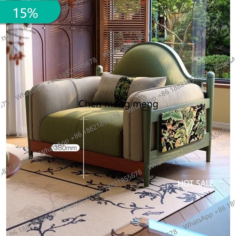 M178 Medieval style living room three-person fabric sofa French retro corduroy solid wood sofa