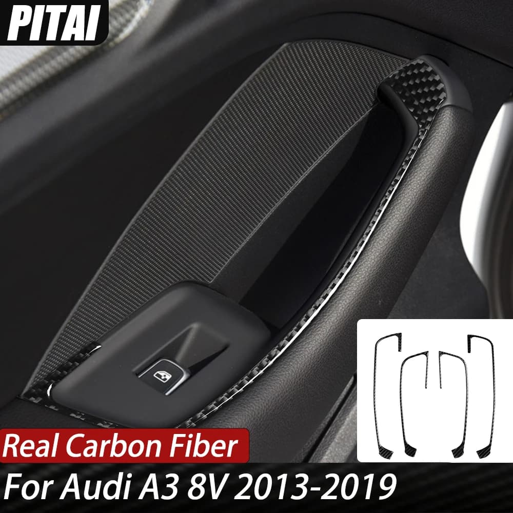 For Audi A3 8V 2013-2019 Carbon Fiber Window lift door armrest Panel Trim Strips Car Interior Accessories decoration Sticker