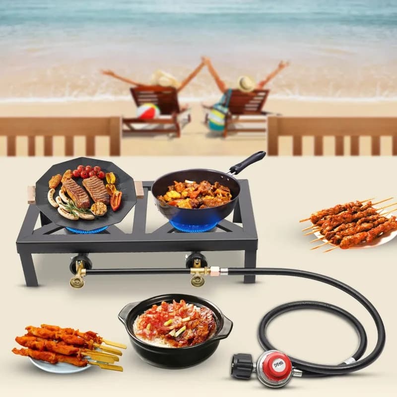 8000W Dual Burner Cast Iron Gas Camping Stove Portable for Outdoor Camping Picnic Hiking BBQ