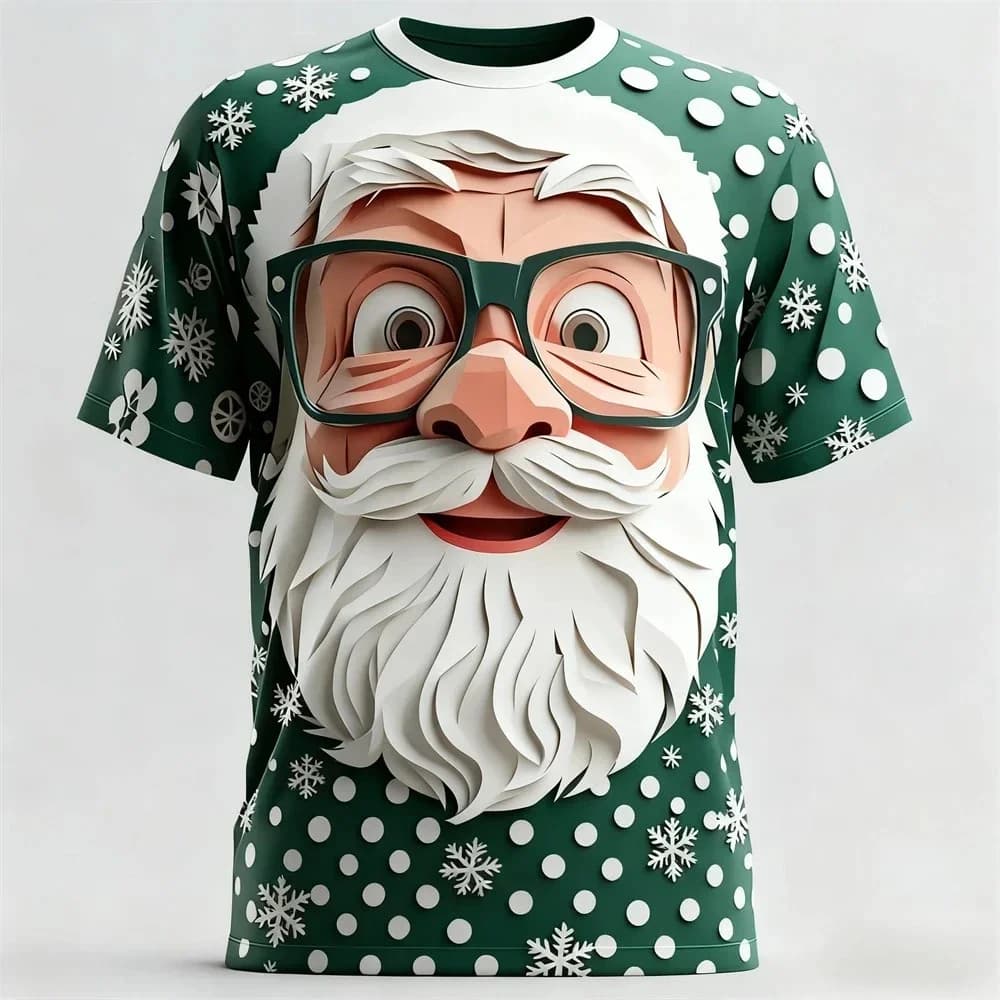 Fun Santa Claus 3D Print Sporty Men T-shirt Casual Loose Street Christmas Party Harajuku Cartoon Cute Short-sleeve Clothing Top