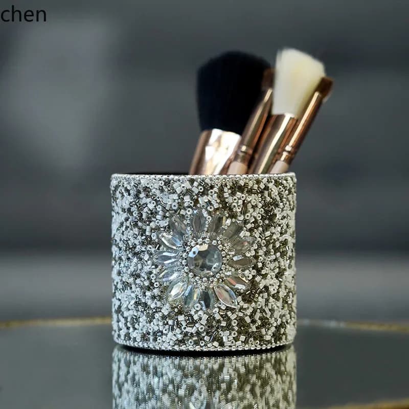 L20- Home Handmade Beaded Decoration Small Storage Box Jewelry Box Pen Holder Makeup Brush Holder