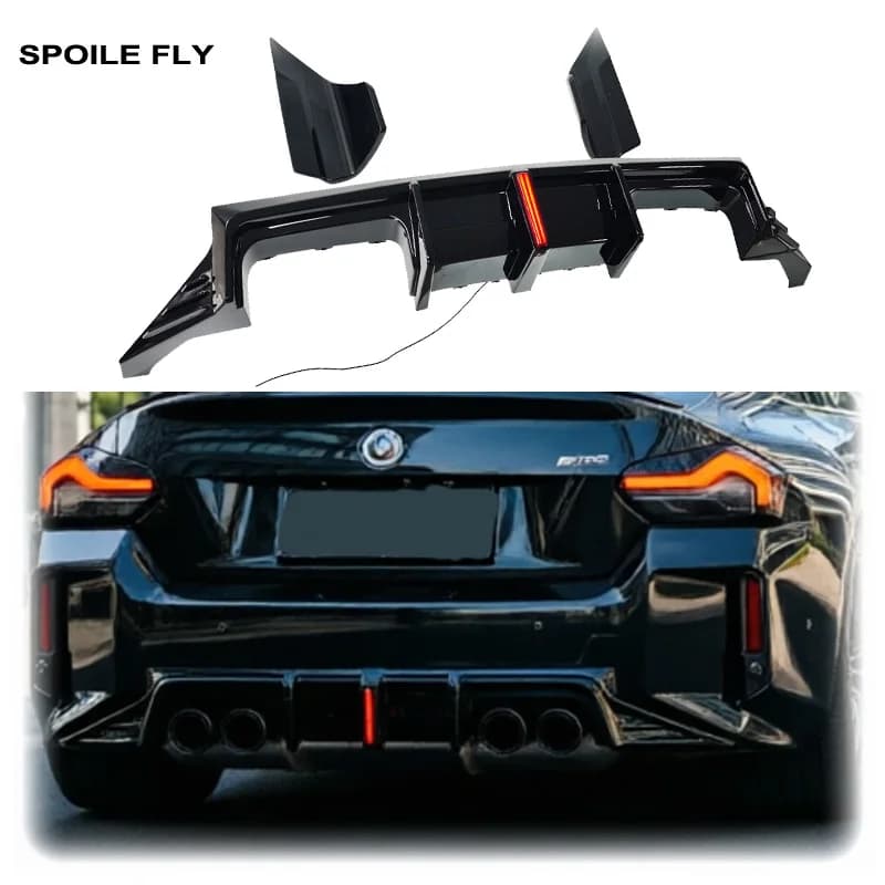 3X 2023 To 2026 For BMW 2 Series M2 M2C G87 Coupe Competition AD Style LED Light Bumper Rear Diffuser Lip Spoiler Gloss Black