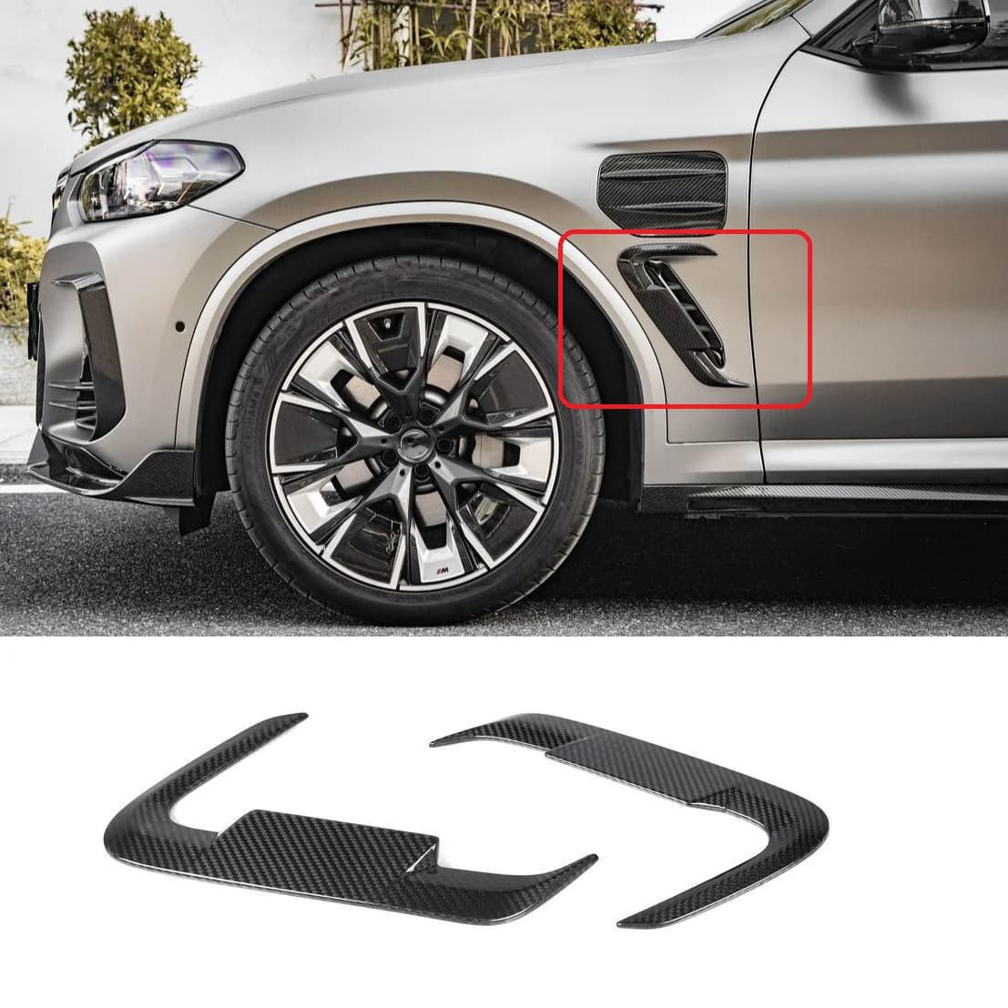 2PCS Dry Carbon Fiber Front Bumper Spoiler Air Vent Trim Car Fender Car Styling For BMW IX3 G80i 2021-2023