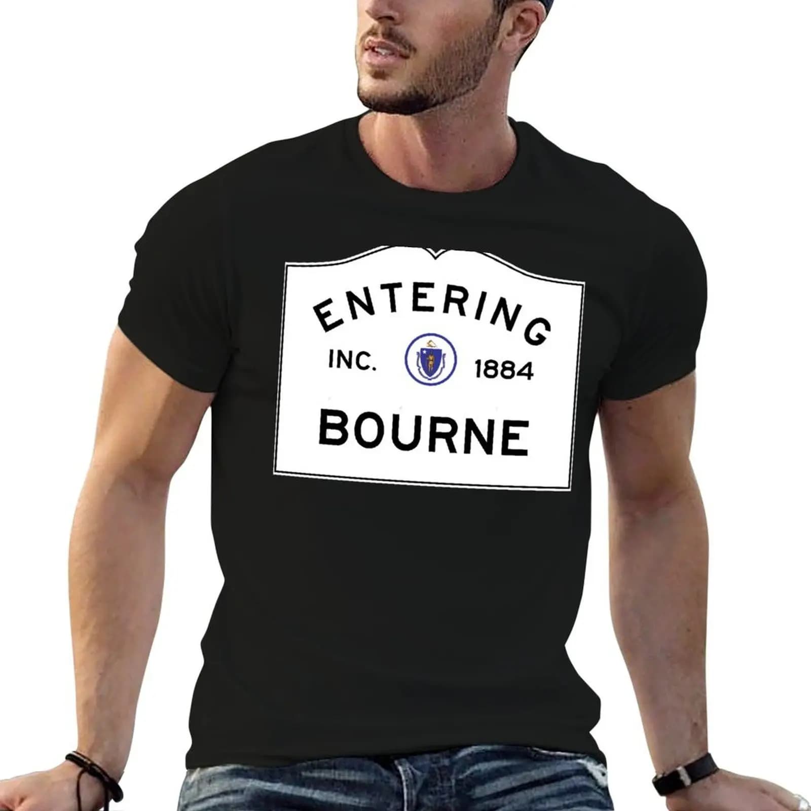 Entering Bourne - Commonwealth of Massachusetts Road Sign T-Shirt Funny t-shirts anime shirt t shirts for men graphic