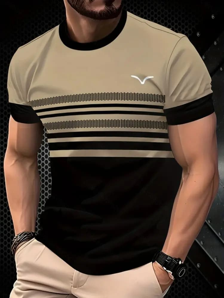 Menswear Clothing Simple Style Contrast Round Neck Short Sleeves T Shirt Printed All-match Men's Shirts Casual Fashion Trendy