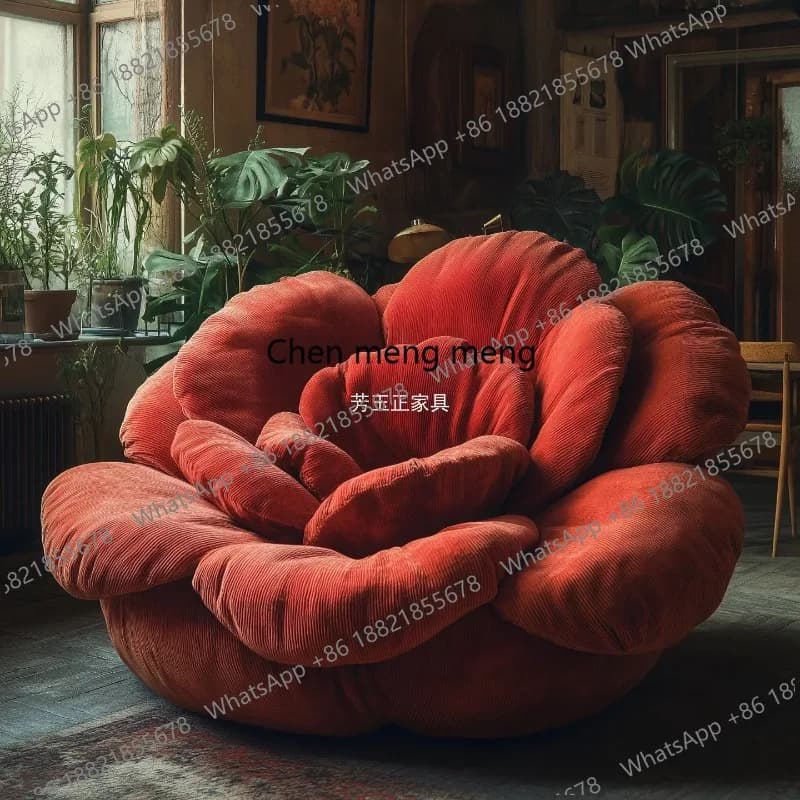 Light luxury petal sofa retro pink flannel lotus seat bedroom balcony reclining and sitting leisure chair