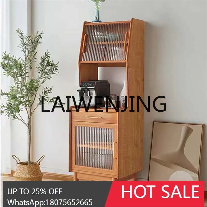 Nordic Solid Wood Dining Side Wine Cabinet Modern Wall Shelf Storage Narrow Tea Cabinet