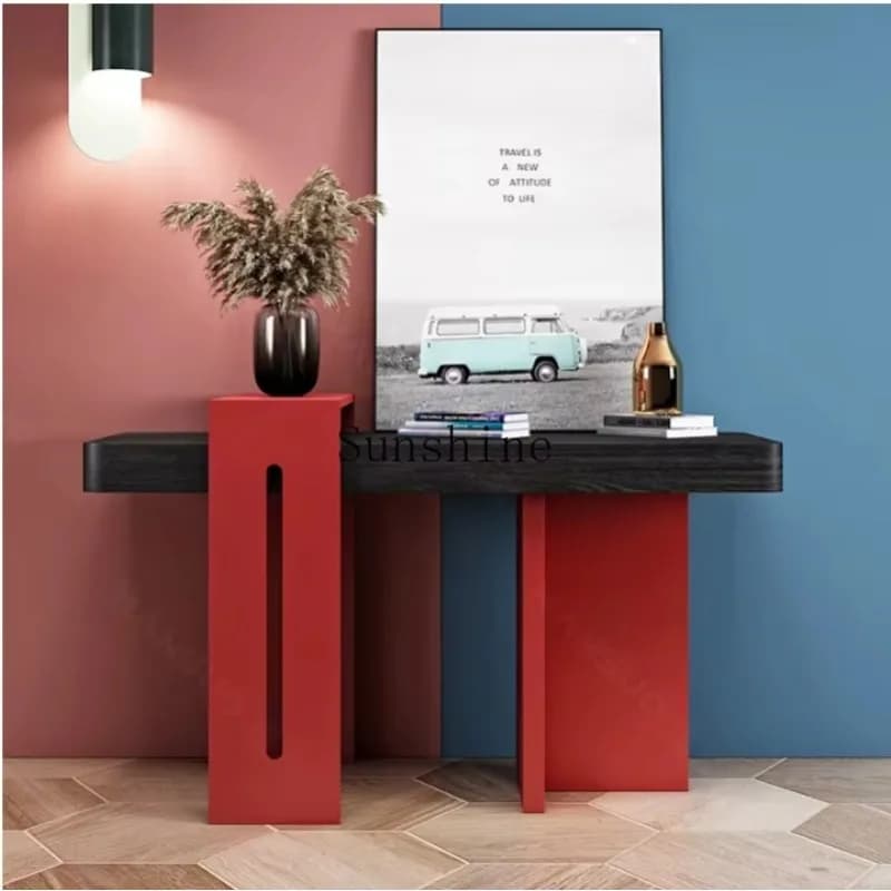 Italian minimalist entrance paint black oak color matching partition/entrance corridor decoration table  FT