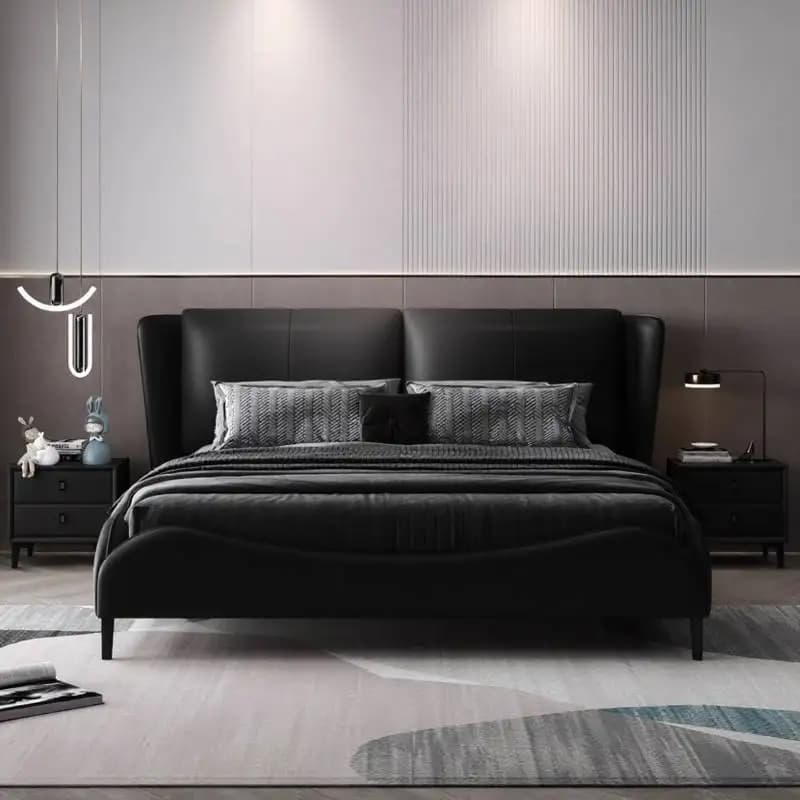 Black Unique Double Bed Minimalist Decoration Household Pliable Double Bed Wooden Accessories Cama Twin Furniture For Home