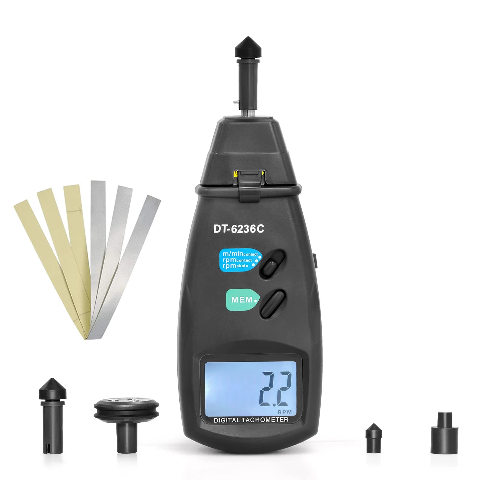 Digital Tachometer, Noncontact Laser Photo Sensor with 2.5 to 99,999 RPM Accuracy, RPM Gauge Marker with Batteries Included