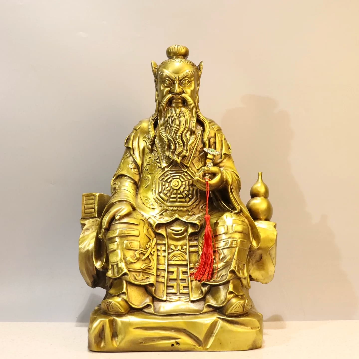 Old Brass Beidou Xingjun Ruyi Taiji pattern Immortal sitting statue Study screen Amass wealth Ornaments Town house Exorcism