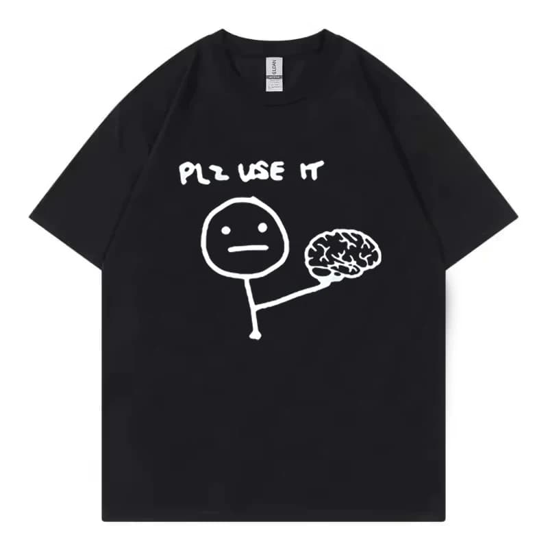 Funny T-shirt Humorous "PLZ USE IT" Brain Print Short Sleeve T Shirt Clothing Top Tee Summer Ladies Girls Shirt