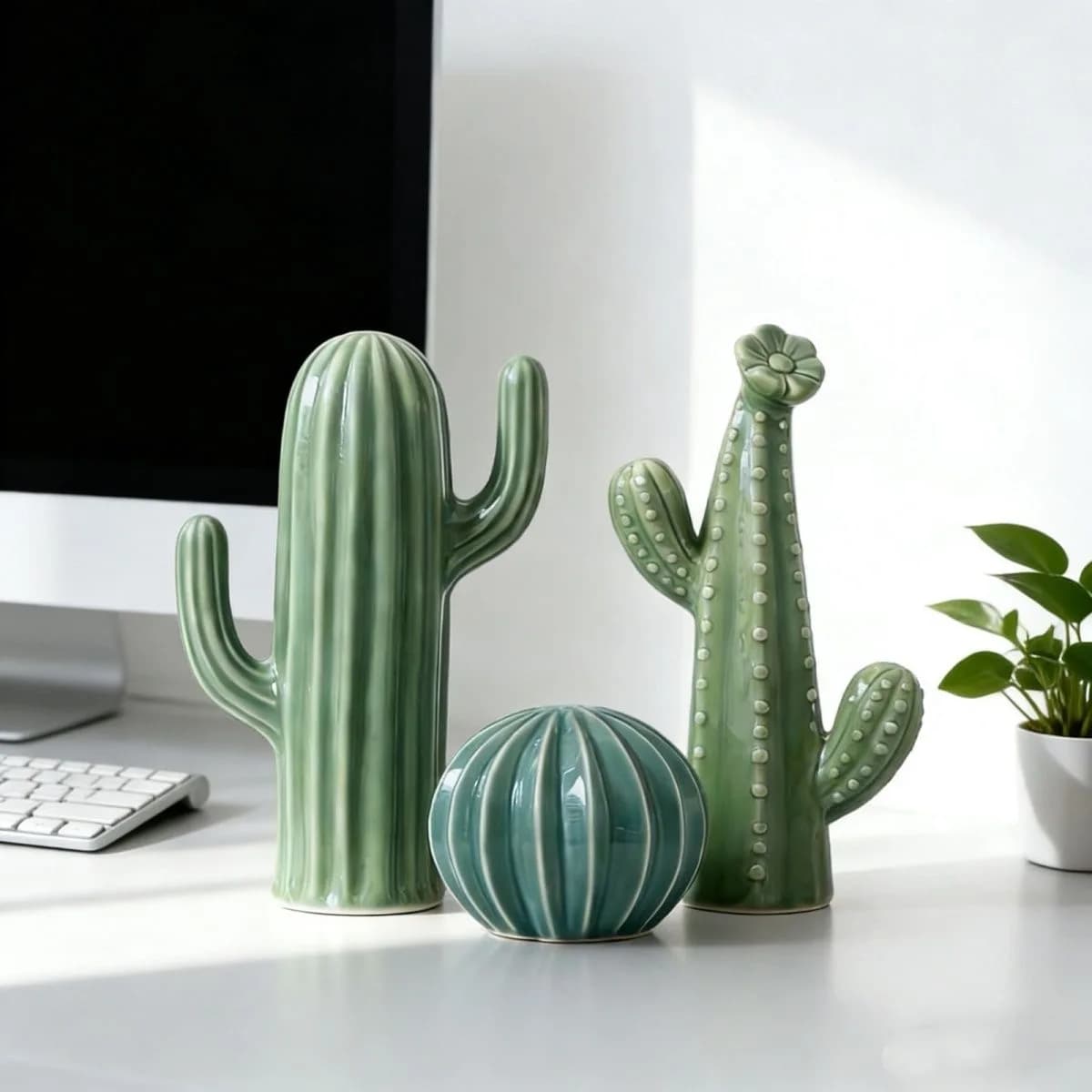 Home And Garden Decorations For Home 2026 Ceramic Cactus Aesthetic Room Decor Green Cactus Ornaments Home Decor Holiday Gift