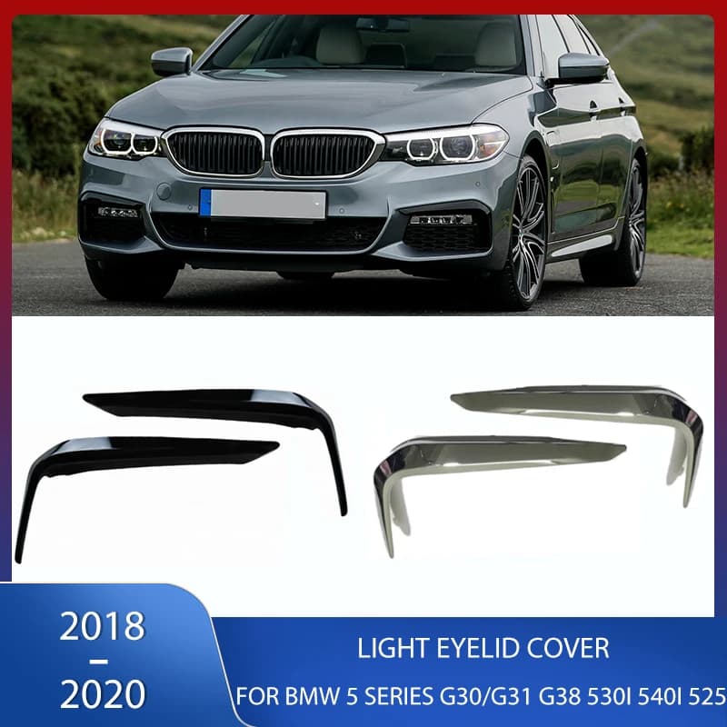 Bumper Fog Light Cover Trim Eyelid Eyebrow Strips Glossy Black For BMW 5 Series G30 G38 530i 540i M Sport 2018-2020 51118070541