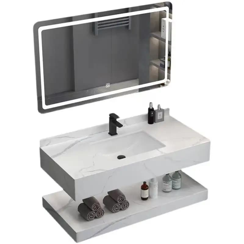 Hotel Public Bathroom Double-layered Rock Connection Ceramic Bathroom Cabinets Integrated Basin Mobili Da Bagno Furniture