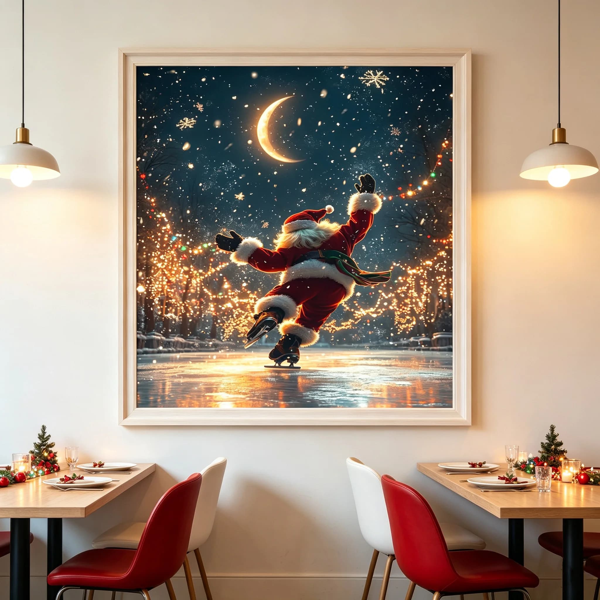 Christmas Lights Tree Canvas Print Poster Xmas Santa Claus Art Painting Prints Living Room Holiday Wall Art Home Decor