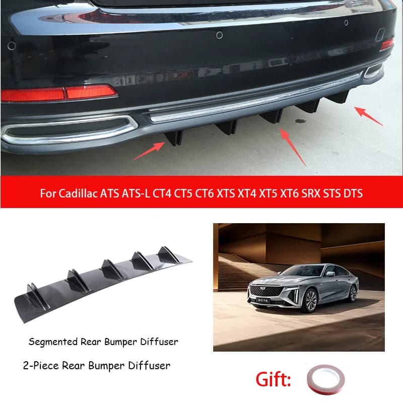 For Cadillac ATS ATS-L CT4 CT5 CT6 XTS XT4 XT5 XT6 SRX STS DTS ABS Rear Bumper Lip Diffuser Shark Fin Anti-collision