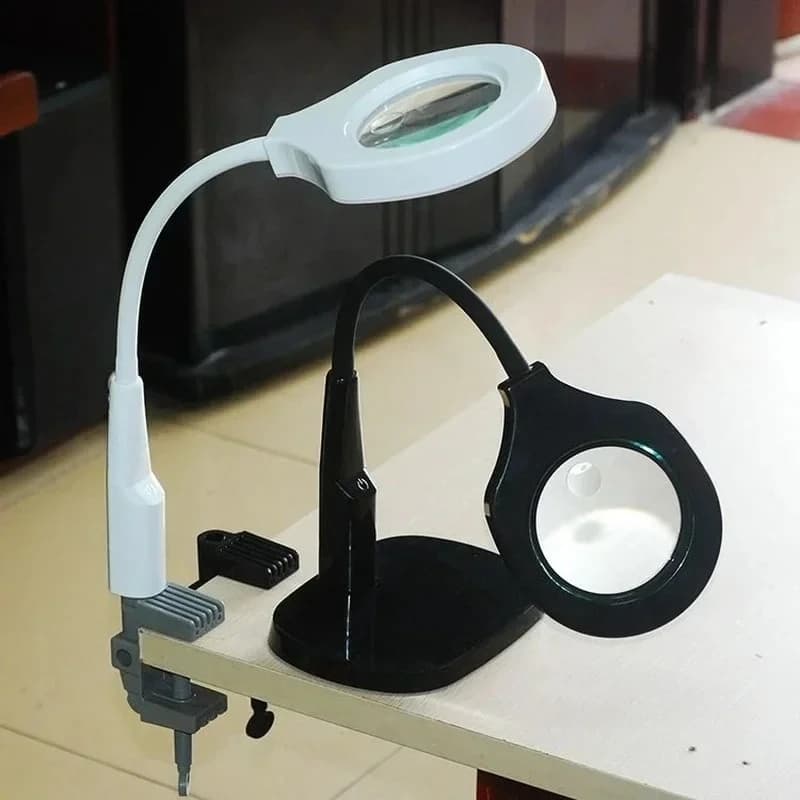 5X 12X Magnifier Desk Stand Table Lamp Magnifier 45LED Helping Hands Magnifying Glass with LED Lights Clip for Reading Loupe
