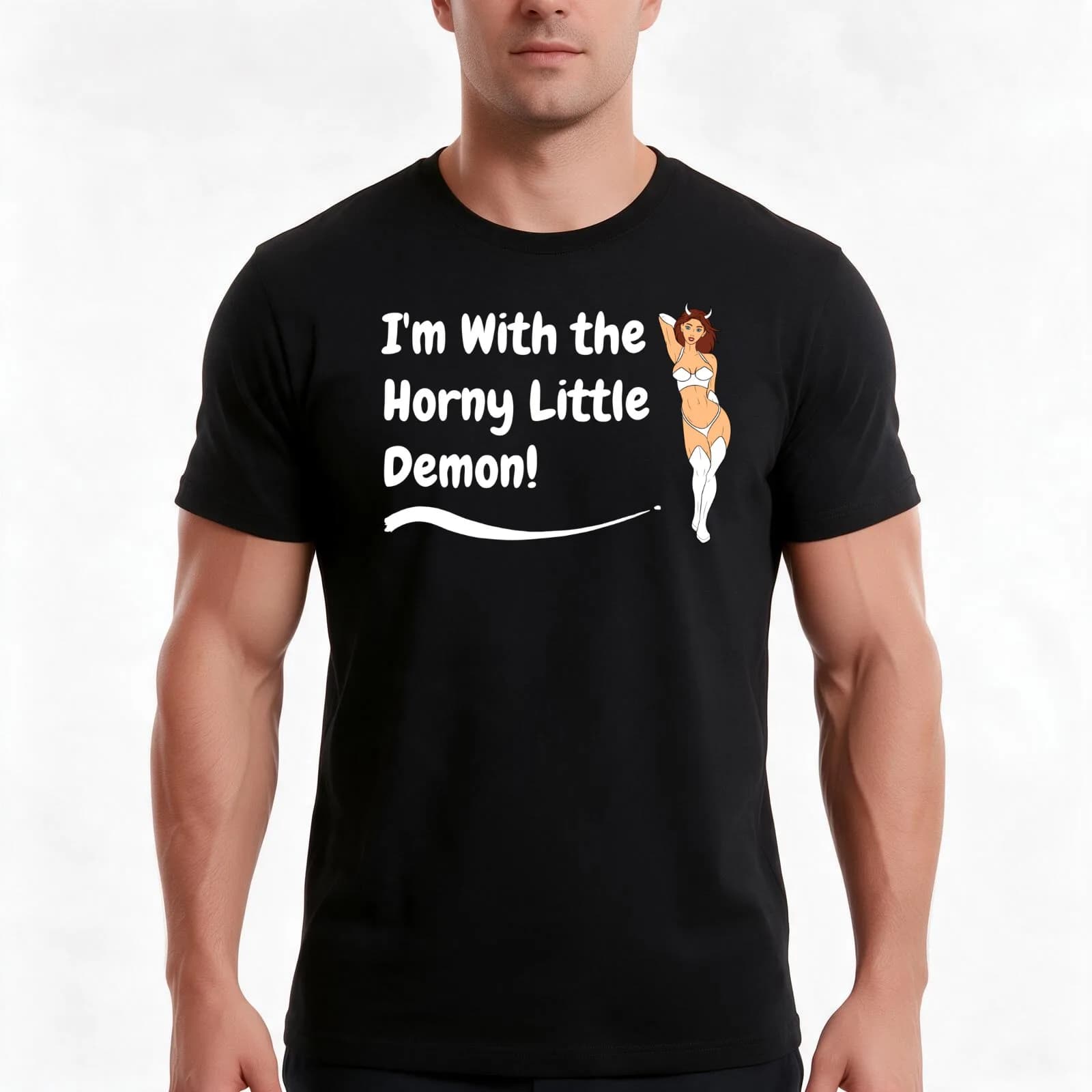 Swinger Hotwife I'm With the Horny Little Demon (Couples Design) For dark colors T-Shirt, Summer Casual Cotton Tee, 100% Cotton