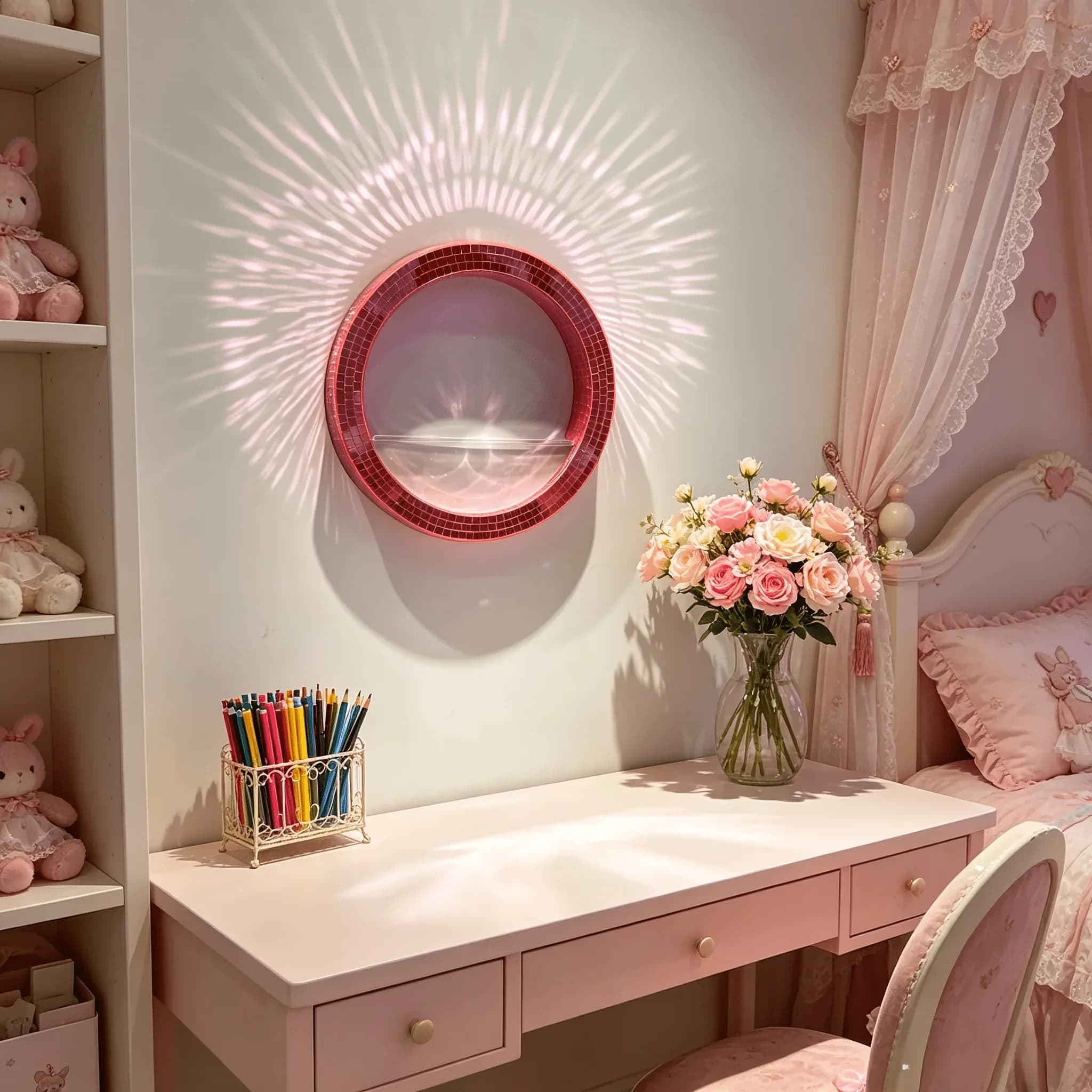 Mosaic Mirror Frame Circular Wall Hanging Planter Acrylic Water Storages Wall Vases Sunshine Catcher Wall Decor for Bedroom Room