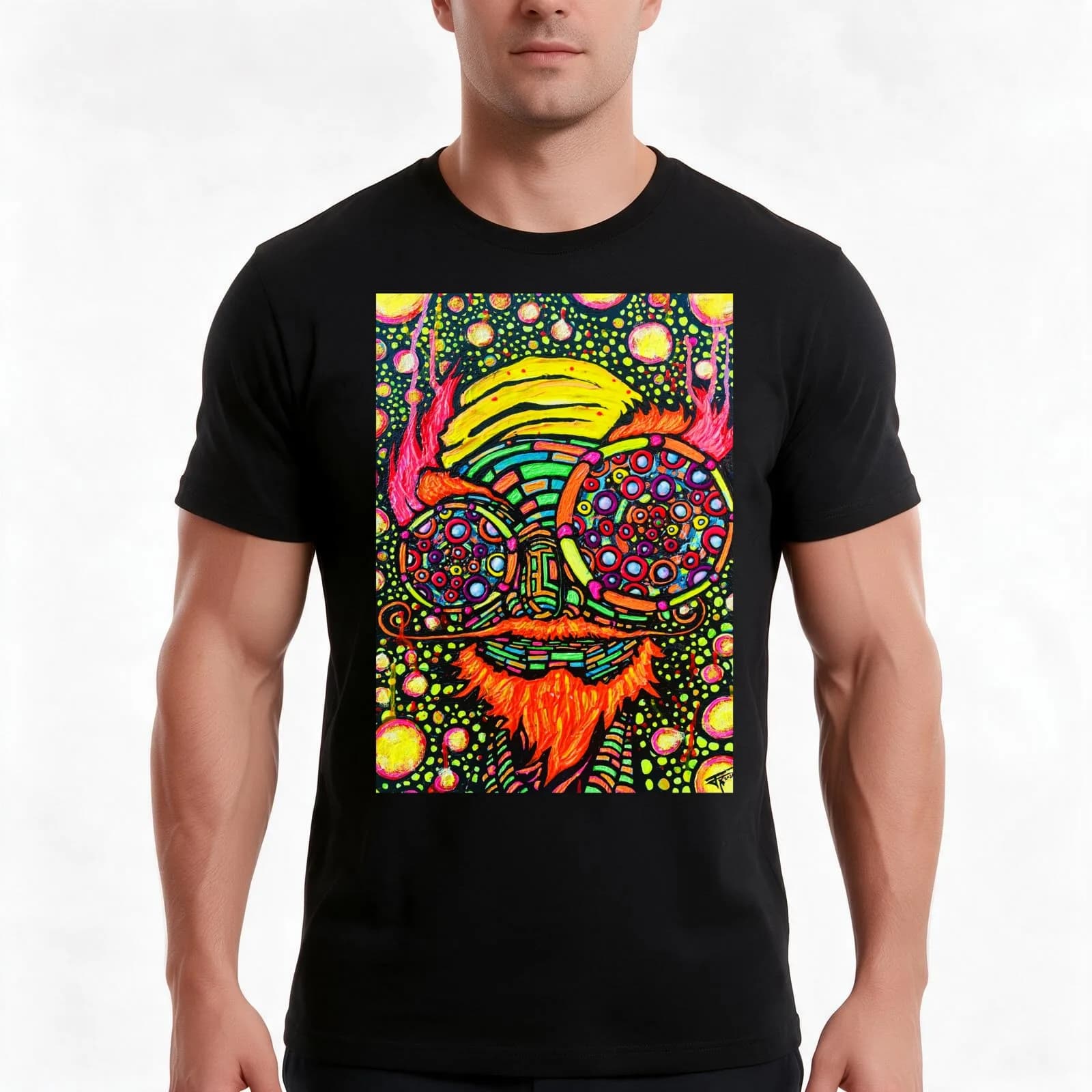 Ginger Stache T-Shirt, Summer Casual Cotton Tee, Oversized Streetwear Tops, Vintage Graphic Print, Loose Fit Short Sleeve