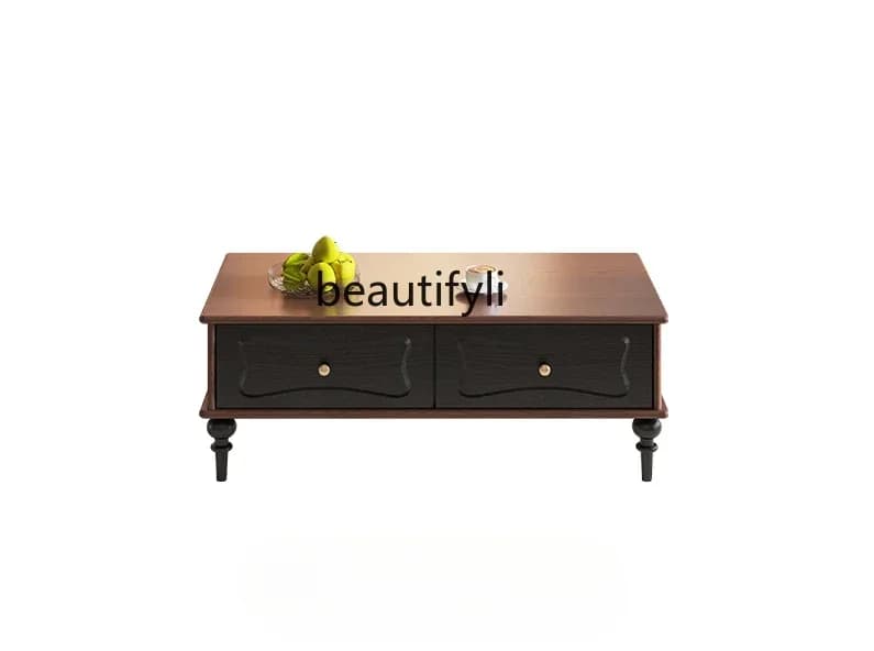 Q181  French Retro Solid Wood Coffee Table Living Room Home Small Apartment Designer Small Table American Square Coffee Table
