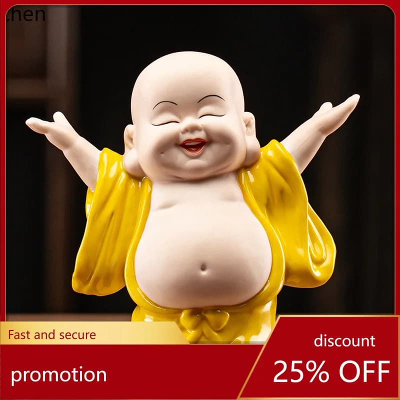 CZ Big-Bellied Maitreya Buddha Ceramic OrnamentDecorative Piece for Living Room, Entryway, Office, and Desktop