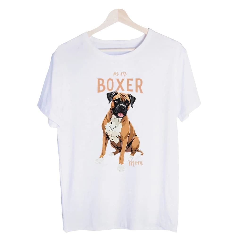 Women's Boxer Dog Graphic Tee, Short Sleeve Crew Neck T-Shirt for Casual Daily Wear and Pet Lover Outfits