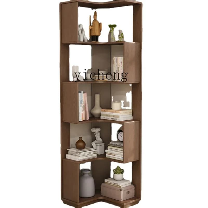 ZZZf Solid Wood Corner Bookshelf Floor Storage Home Living Room Corner Cabinet Storage Simple Corner Bookcase