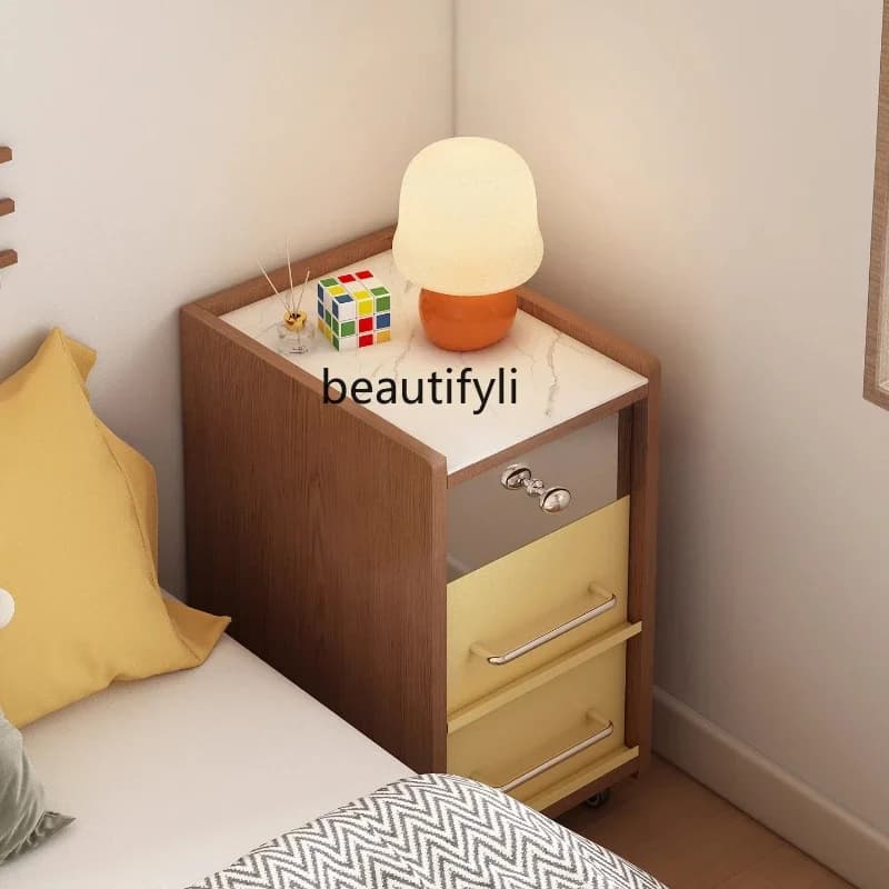 Extremely Narrow Bedside Table Small Bedroom Bedside Storage Cabinet Side Cabinet Solid Wood