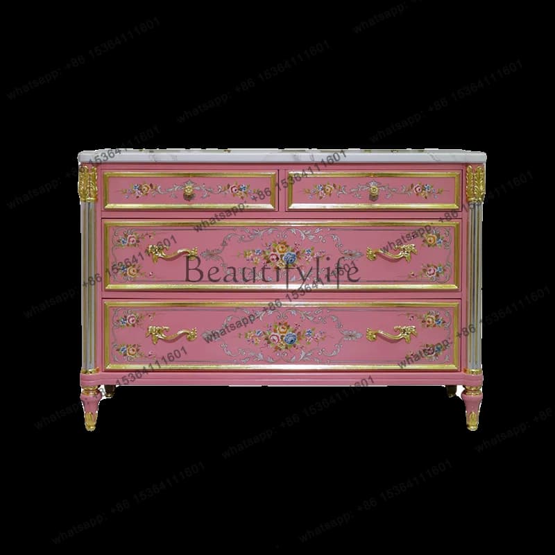 2026 new European cream wind pink purple chest bedroom TV storage cabinet