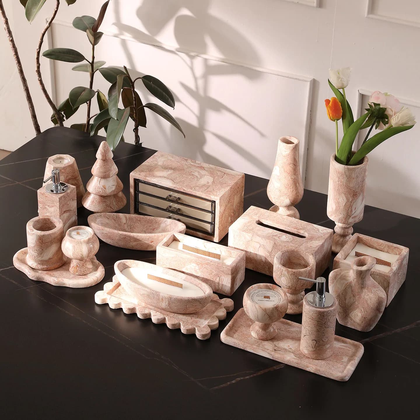 Luxury Marble Aromatherapy Tray Bathroom Countertop Organizer Hotel Style Toiletries Jewelry Storage Box Decor