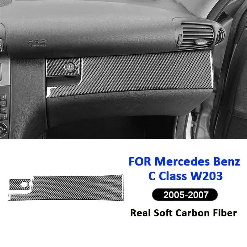 Carbon Fiber Car Co-pilot Dashboard Storage Box Key Lock Trim Strips Decoration Sticker For Mercedes Benz C Class W203 2005-2007