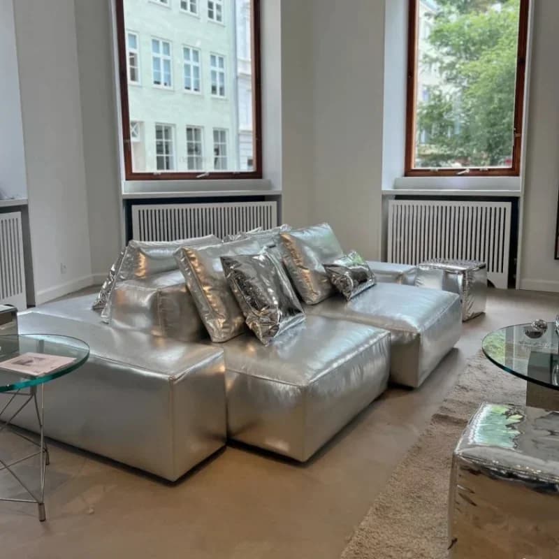 Double-sided Seat Metal Punk Silver Sci-fi Leather Module Island Sofa