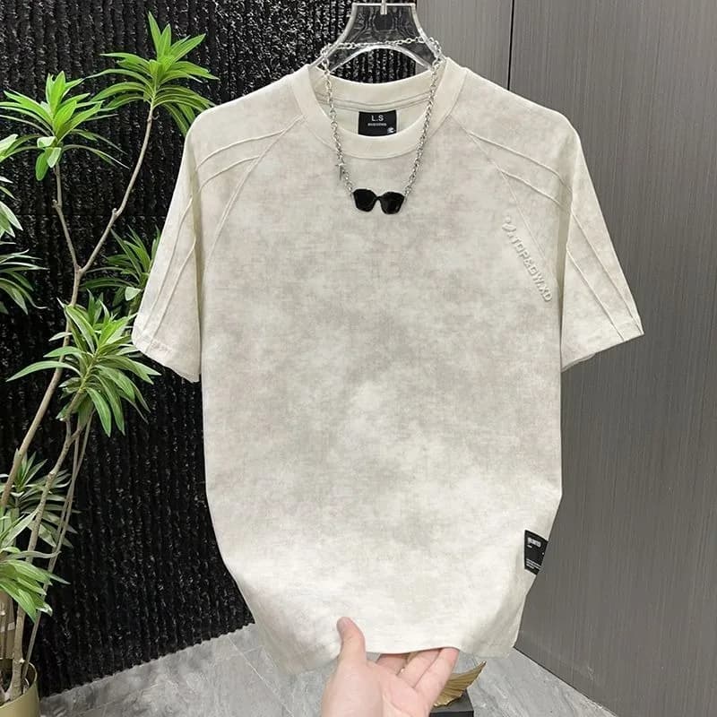 Trendy Tie-dyed Short-sleeved T-shirt Men New Summer Simple Versatile Combinations High-end Feel Half-sleeved Base Layer for Men