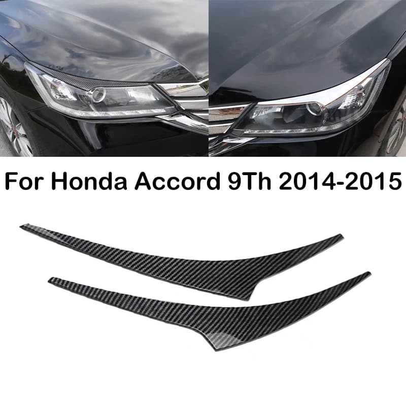 For Honda Accord 9Th Gen 2014 2015 ABS Carbon Fiber Car Front Headlight Eyebrow Cover Trim Head Light Eyebrow Eyelid Cover Trim