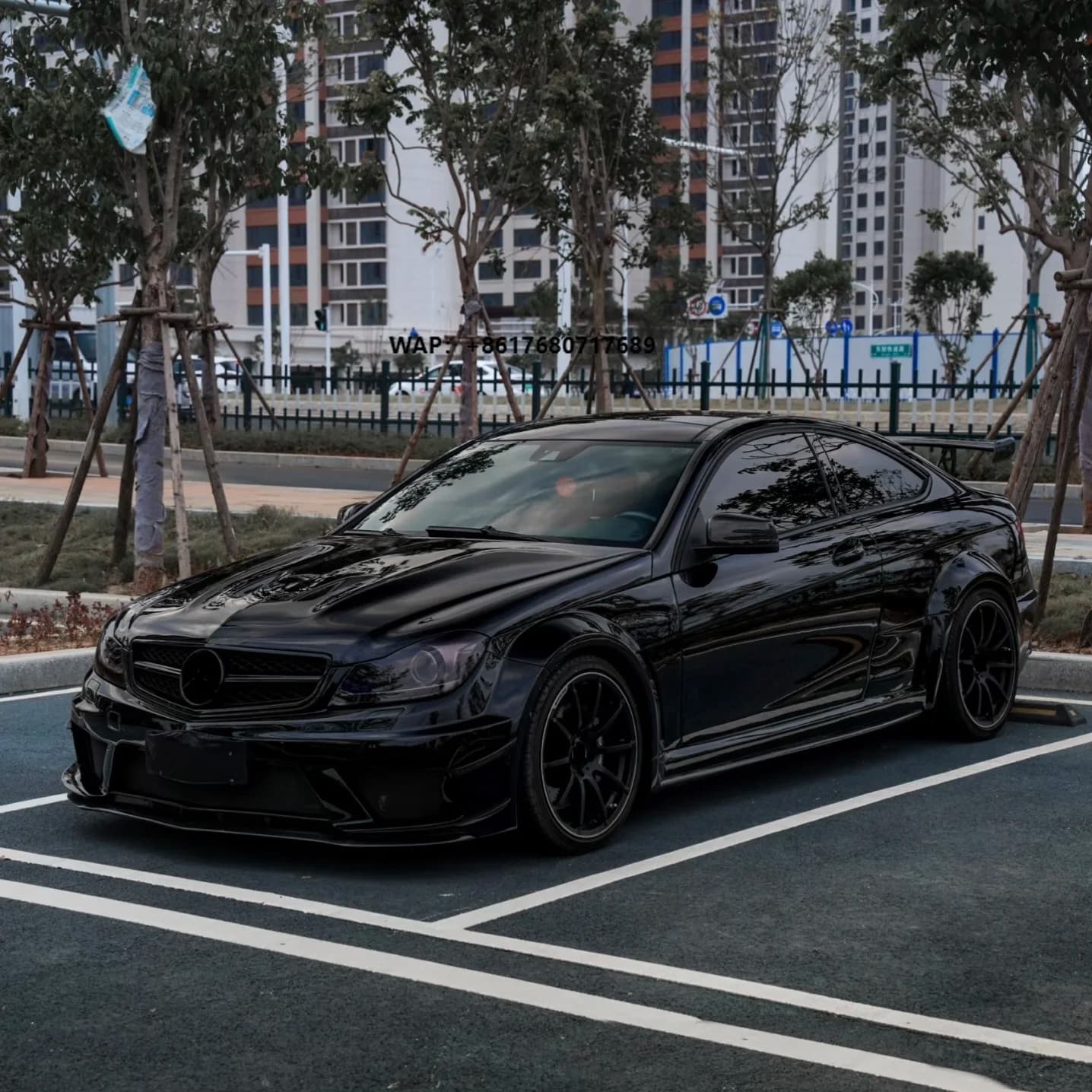 For W204 C63 Upgrade Bs Style  Front Bumper Front Lip Wheel Eyebrow Side Skirt Rear Bumper Body Kit